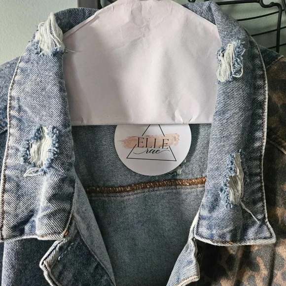 Unique Plus Size Oversized Animal Print Distressed Blue Denim Crop Jacket - NWT - Picture 5 of 14